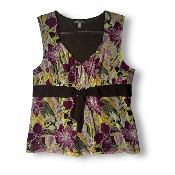 Apt 9 Sleeveless Blouse Sz XL Y2K 90's Retro Ribbon Floral Burgundy - Picture 1 of 12